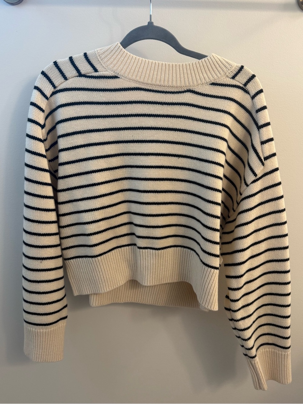 Striped Crewneck Sweater - Cream & Black